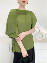 HEYFANCYSTYLE Women's Pleat Plissé Asymmetric Draped Blouse Luxury Top